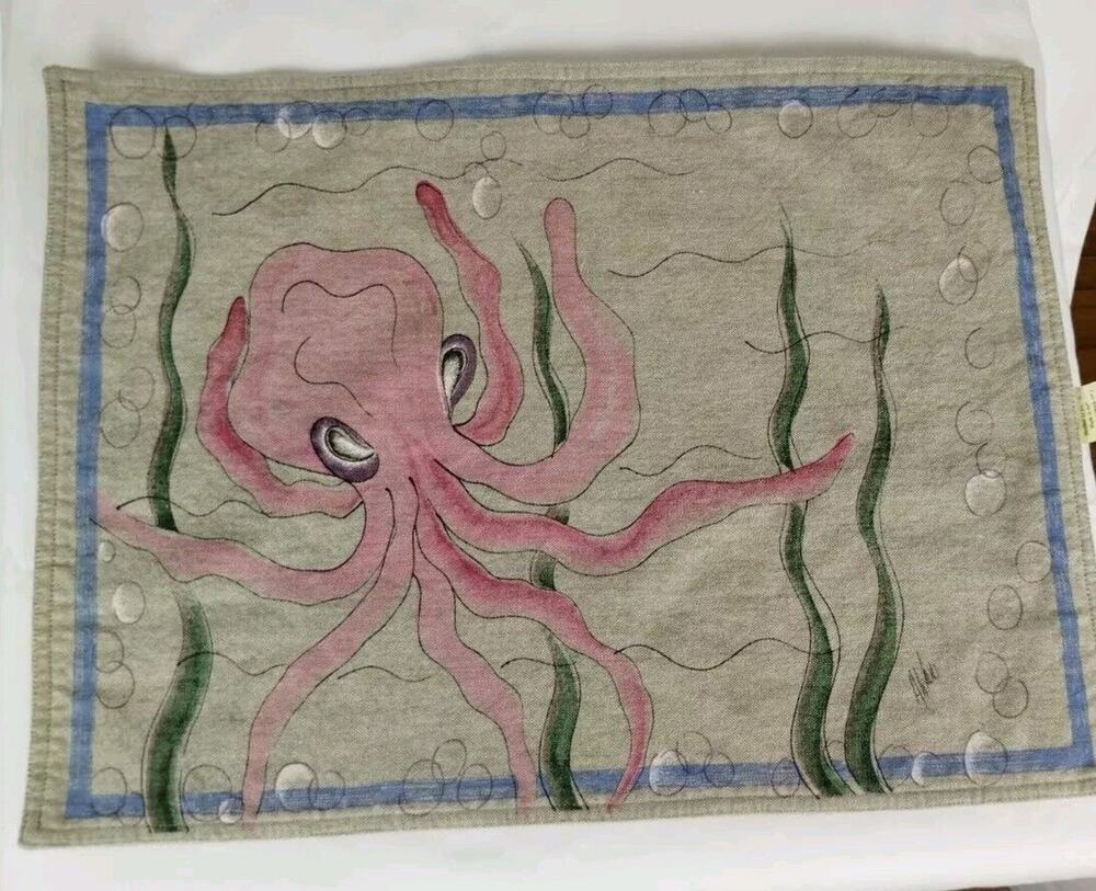 Set Of 3 Western Linen Placemats - Octopus Nautical - Andria Ward - Cotton